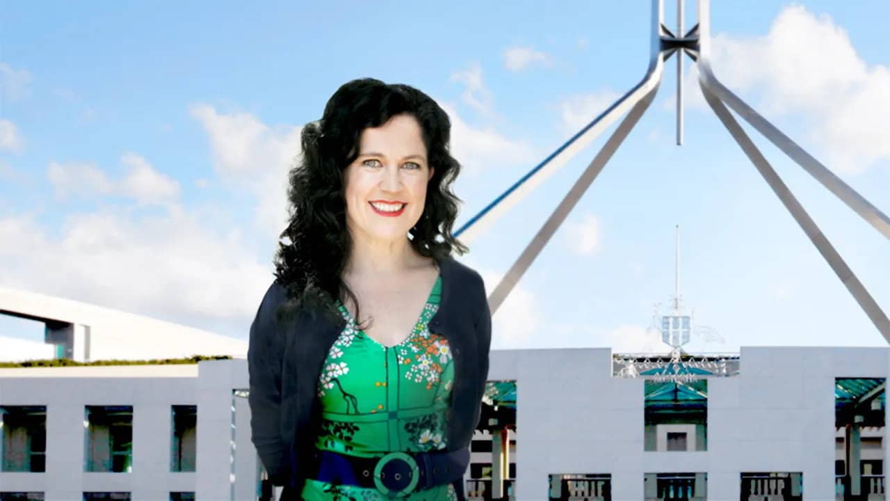 Canberra Al Desko with Annabel Crabb backdrop