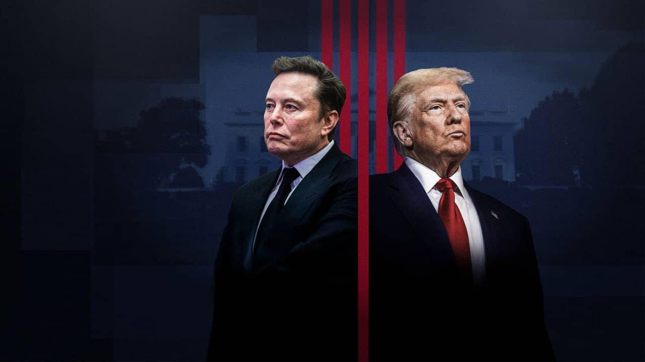 Musk gegen Trump backdrop